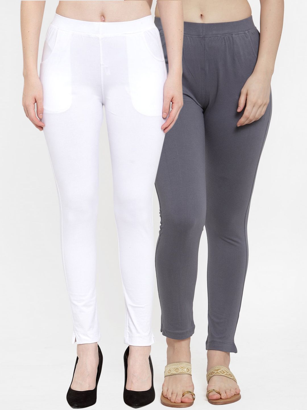 TAG 7 Women Pack Of 2 Solid Straight-Fit Ankle-Length Leggings | Grocsy