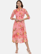 Souchii Women Pink Floral Printed A-Line Dress | Grocsy
