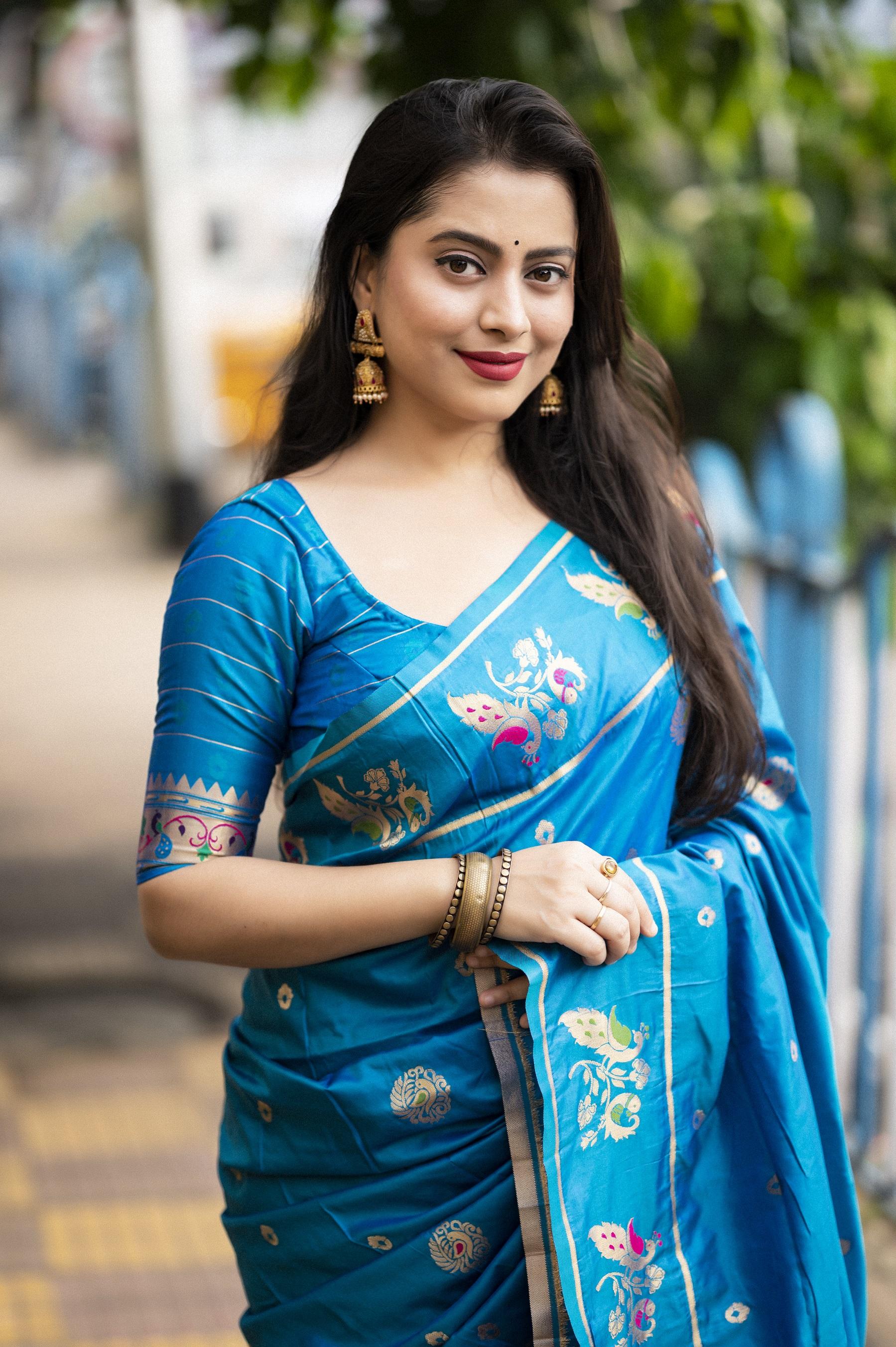 Blue Pure Silk Woven Design Saree with Unstitched Blouse - A2M | Grocsy