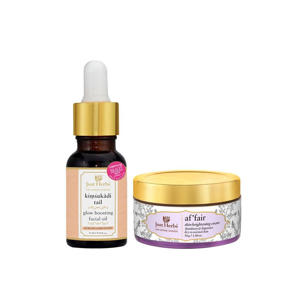 Just Herbs Kimsukadi Glow Boosting Facial Oil And Af'fair Skin Brightening Cream Combo | Grocsy