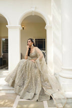 Aastha Fashion Ivory Butterfly Net Tone To Tone Cotton Thread Work And Sequence Work Embroidery Wedding Wear Lehenga Choli | Grocsy