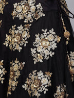 Tulsi Art Black Floral Golden Sequins Work Net Fabric Party Wear Lehenga Choli | Grocsy