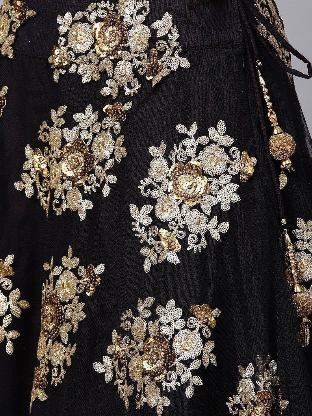 Tulsi Art Black Floral Golden Sequins Work Net Fabric Party Wear Lehenga Choli | Grocsy