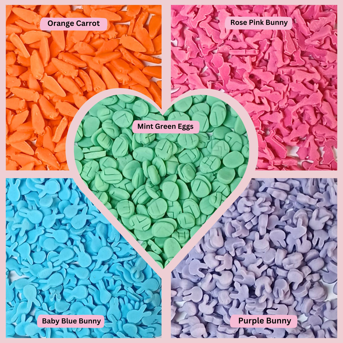 Confect Bunny Sprinkles |  Orange, Silver and Sky Blue, Red Sprinkles Pack of 5 (EAST 9) - 100Gms | Grocsy