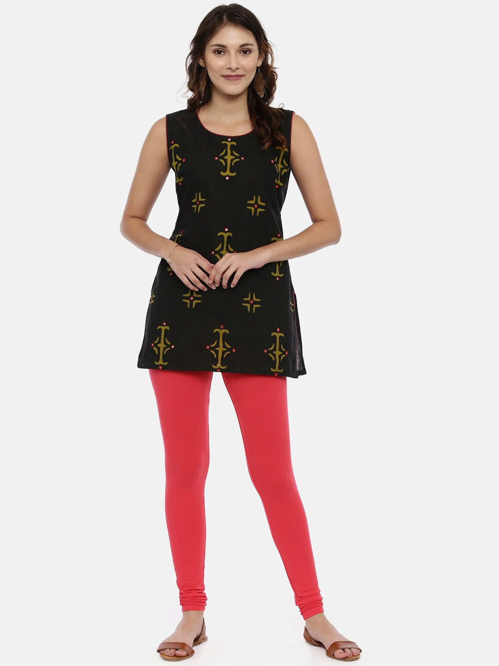 Souchii Red Solid Slim-Fit Churidar-Length Leggings | Grocsy