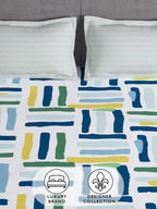 Story@home Arena White & Blue Geometric Printed 180 TC Queen Bedsheet & 2 Pillow Covers | Grocsy