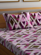 BOMBAY DYEING Marigold Purple Geometric Cotton 104 TC King Bedsheet With 2 Pillow Covers | Grocsy
