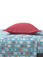 MYTRIDENT Blue White Geometric Cotton 144 TC Queen Bedsheet With 2 Pillow Covers | Grocsy