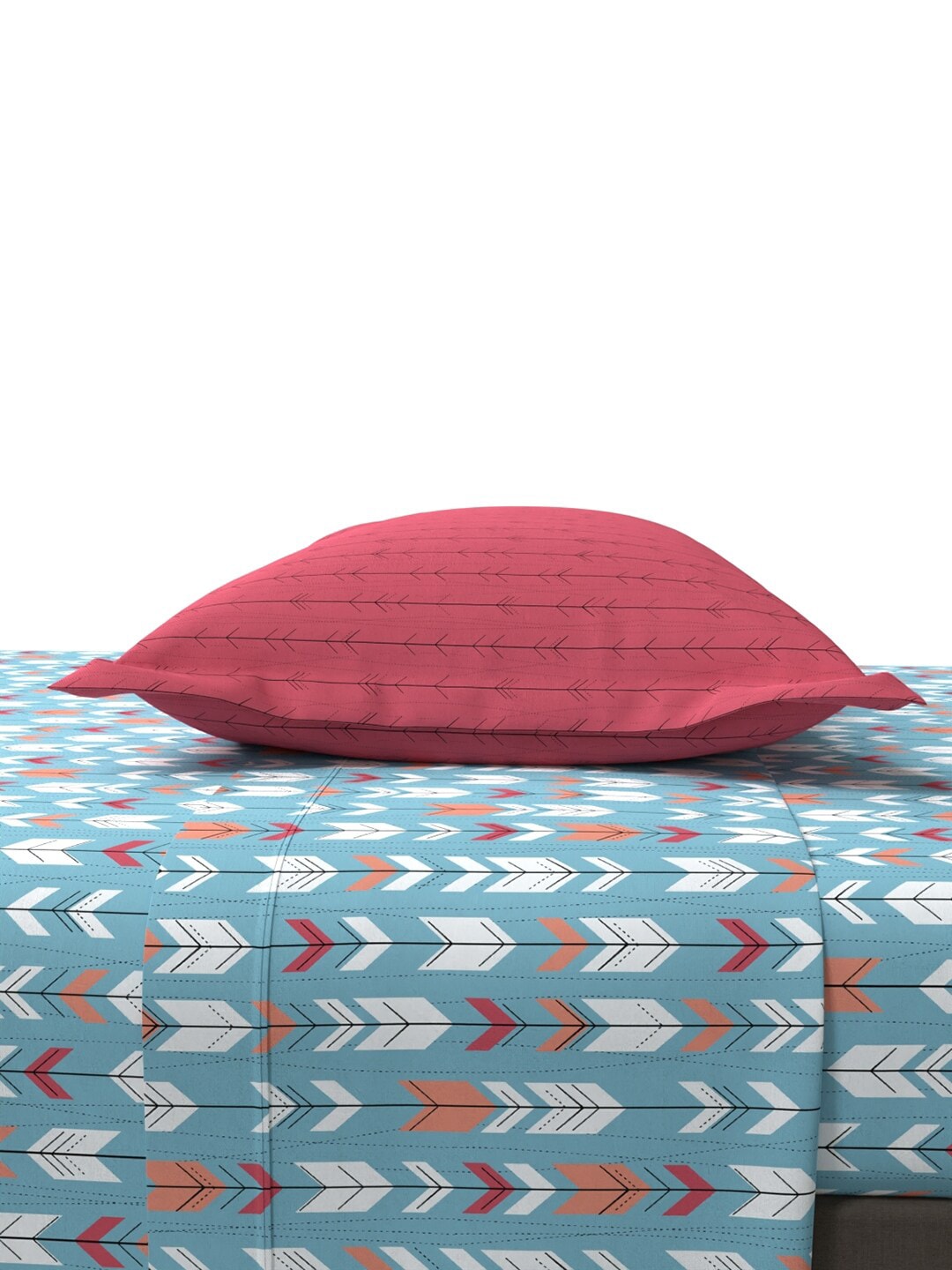 MYTRIDENT Blue White Geometric Cotton 144 TC Queen Bedsheet With 2 Pillow Covers | Grocsy