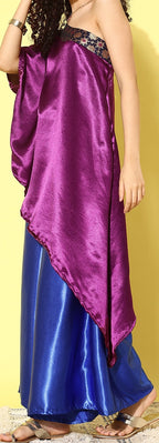 InWeave Women's Wine Navy Brocade Satin Oneshoulder Blue Palazzo Set | Grocsy