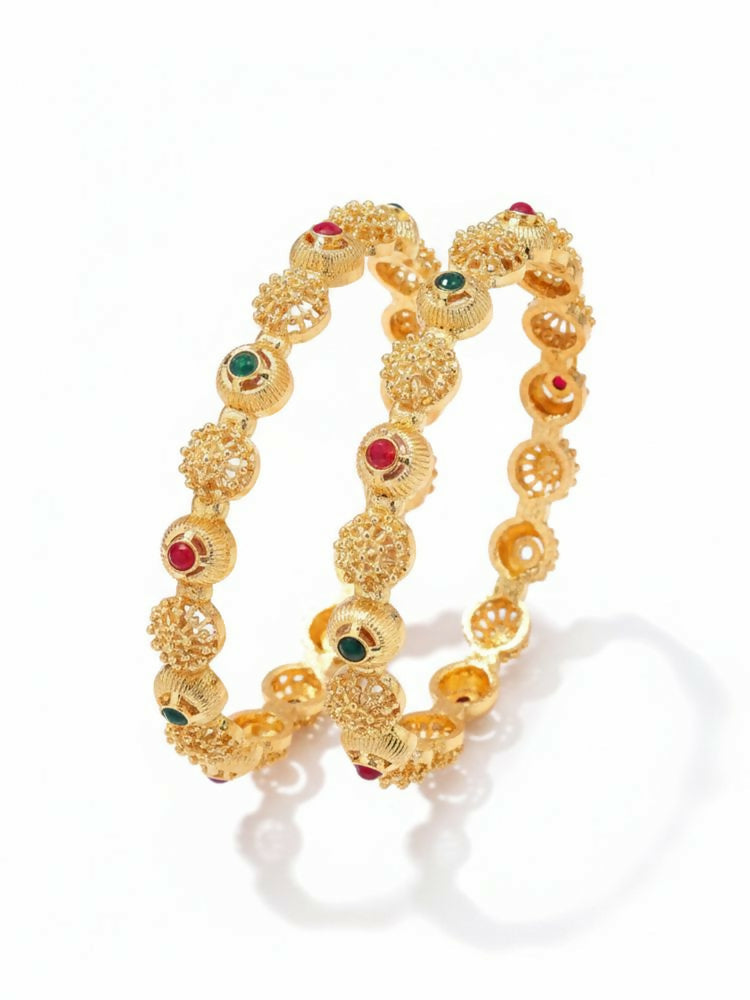 NVR Women Set of 2 Gold Plated Artificial Stone Bangle | Grocsy