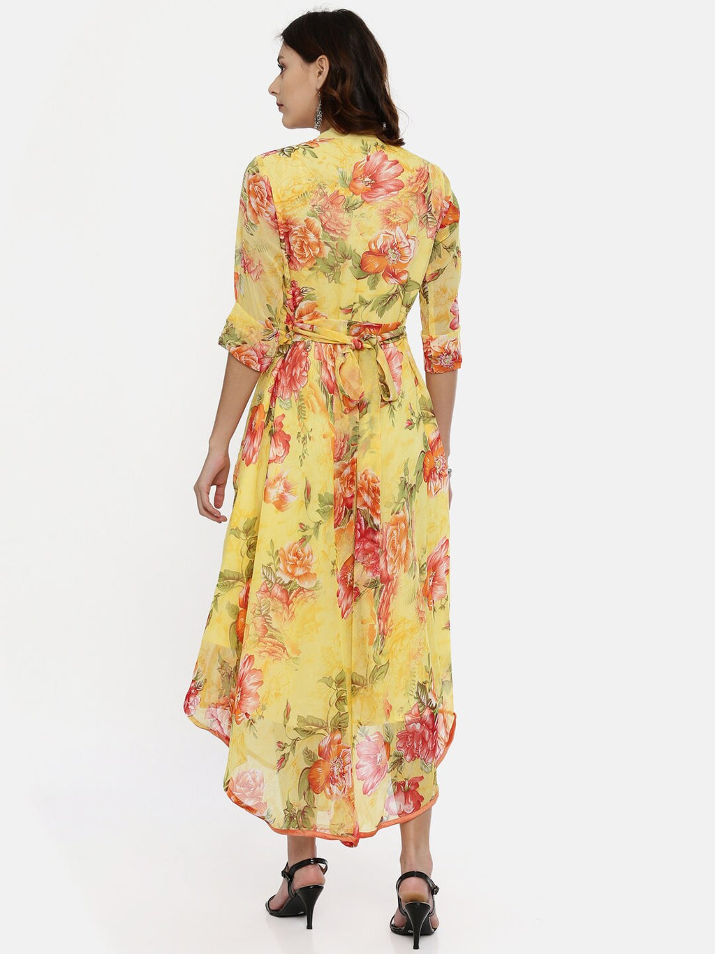 Souchii Yellow Printed Maxi Dress | Grocsy