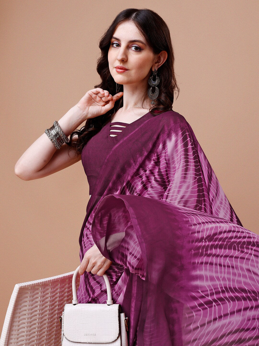 Sangria Purple Abstract Printed Saree | Grocsy