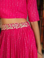Janasya Pink Georgette Foil Print Lehenga Choli Dupatta | Grocsy