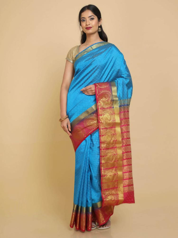 Kalamandir Floral Blue Pashmina Saree | Grocsy