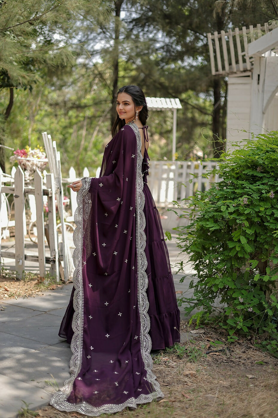 Joban Fashion Wine Georgette Sequence Embroidery Work Kurta Set | Grocsy