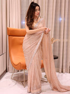 Sangria Beige Sequinned Embellished Saree | Grocsy