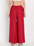 TAG 7 Women Set of 2 White & Red Solid Flared Palazzos | Grocsy