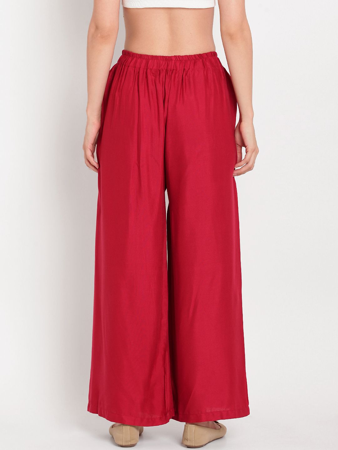 TAG 7 Women Set of 2 White & Red Solid Flared Palazzos | Grocsy