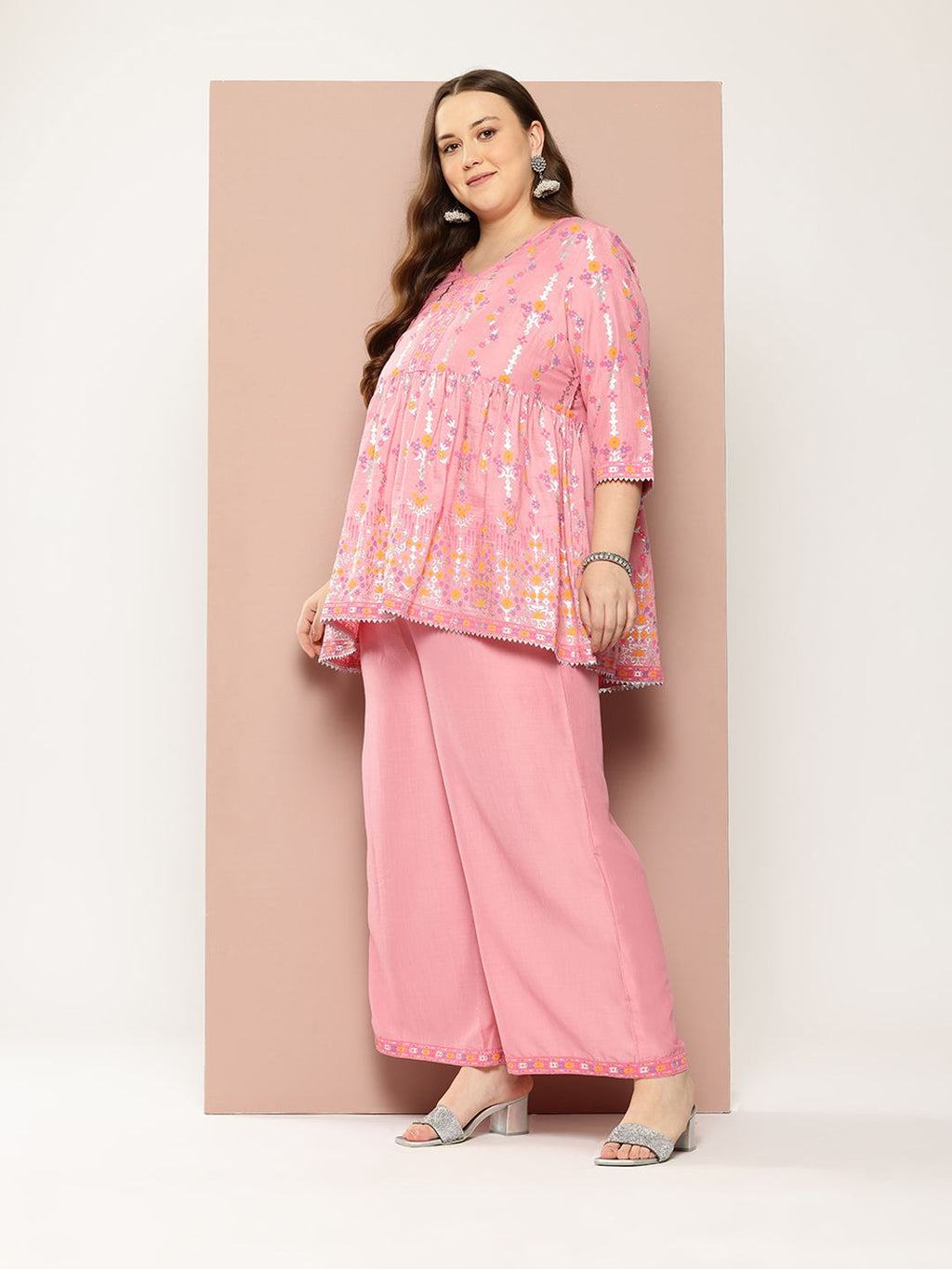 Sztori Plus Size Printed Gotta Patti Empire Kurta with Palazzos | Grocsy
