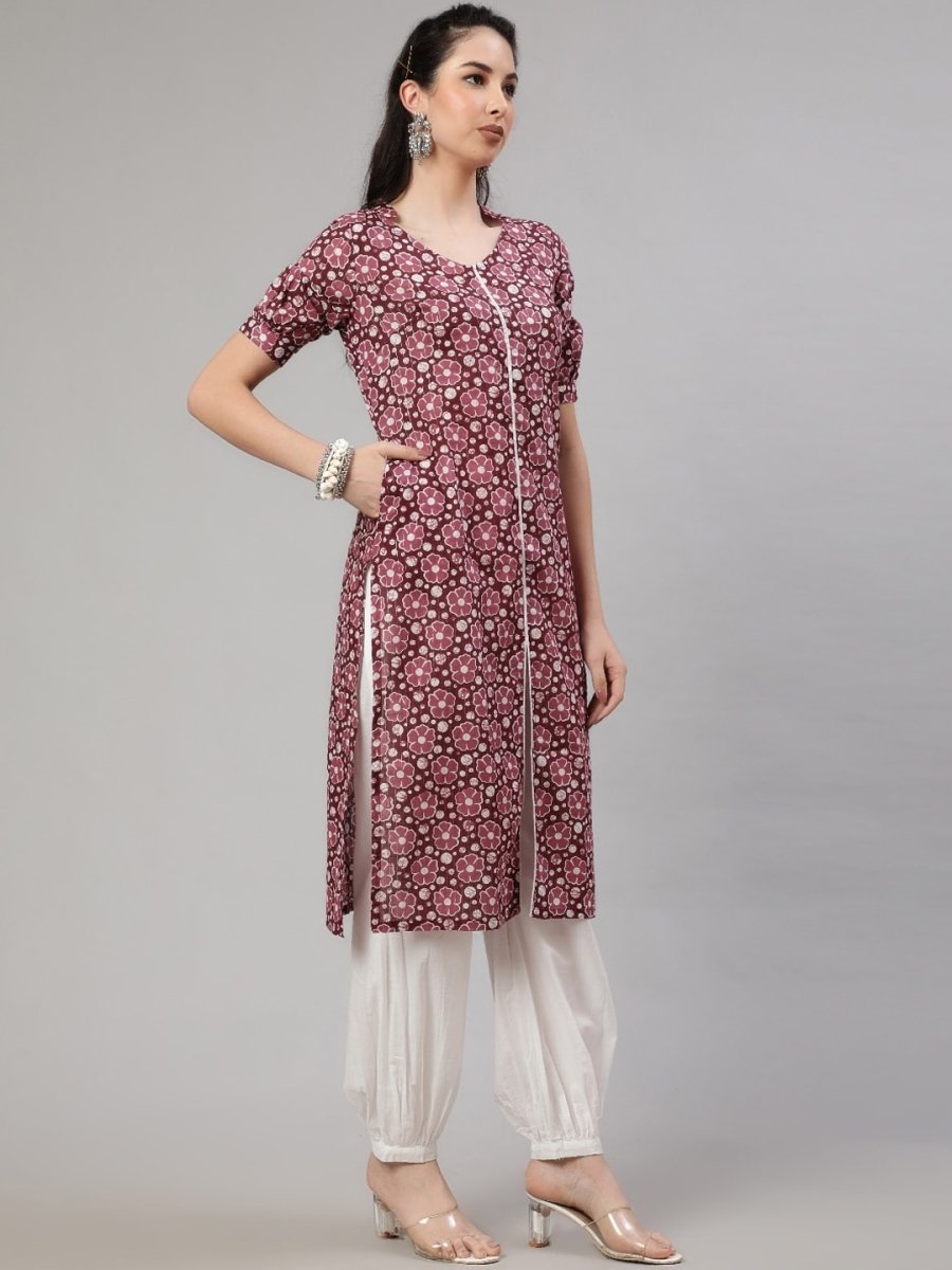 Aks Floral Printed Regular Pure Cotton Kurta With Trousers | Grocsy