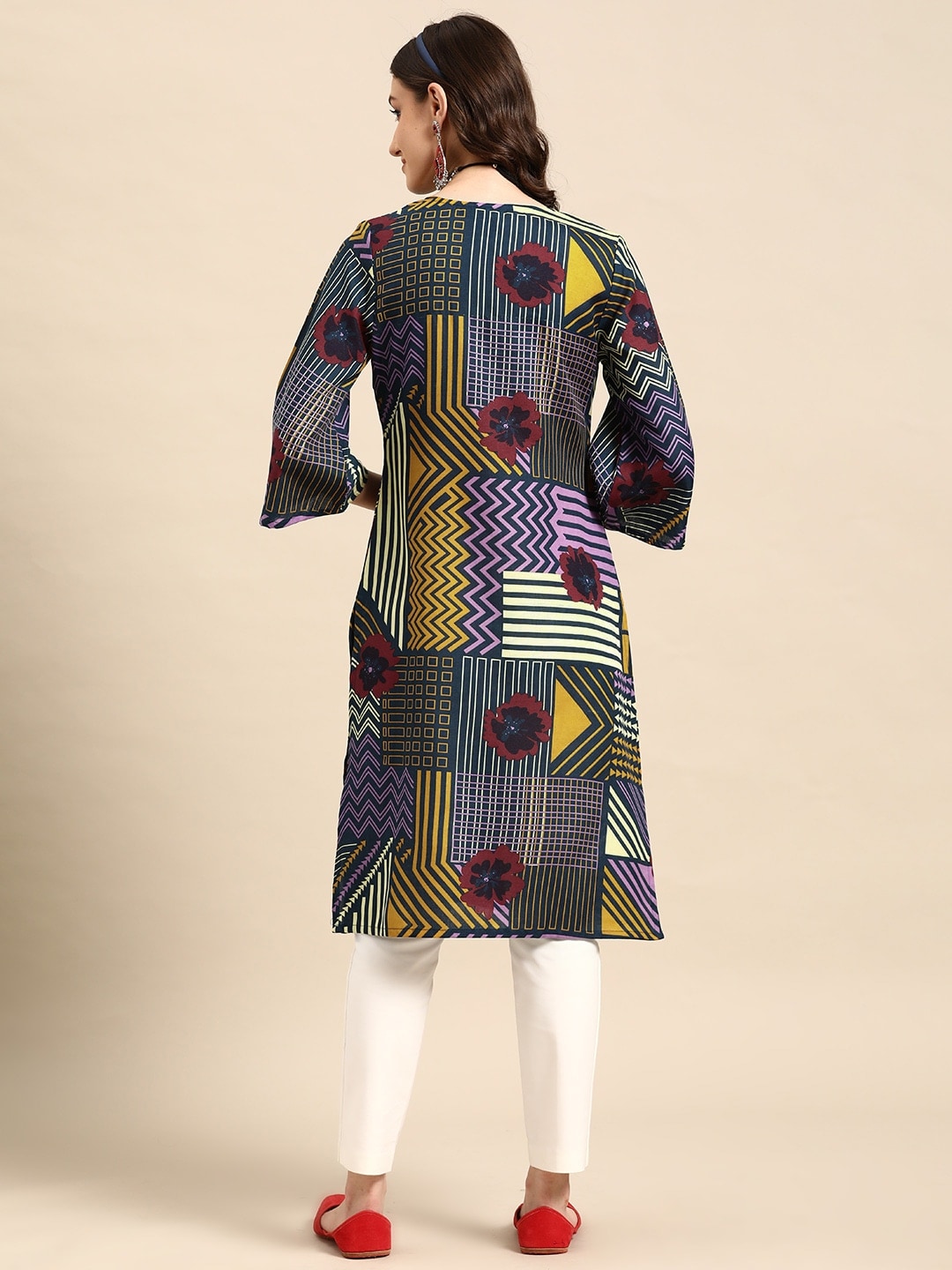 Sangria Printed Bell Sleeves Kurta | Grocsy