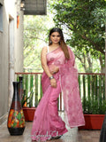 Vamsee Meghna-Green Lavender Organza Saree | Grocsy