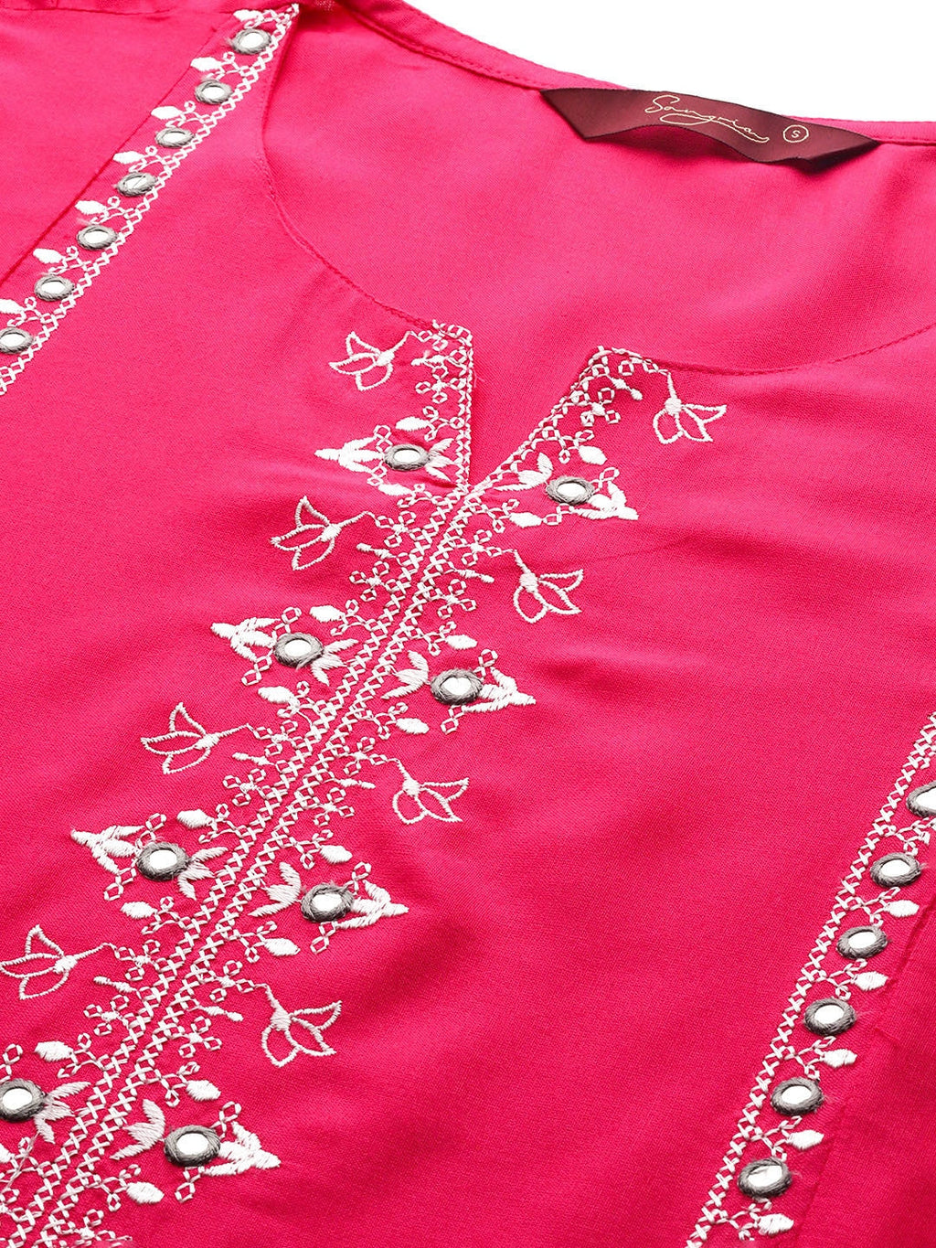 Sangria Floral Embroidered Mirror Work Kurta | Grocsy