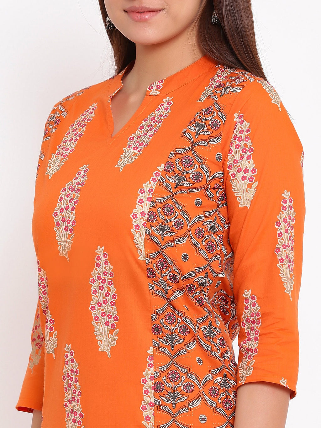 HERE&NOW Orange & White Ethnic Motifs Printed Straight Kurta | Grocsy