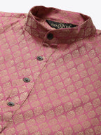 Sojanya Men Pink Ethnic Motifs Kurta with Churidar & Nehru Jacket | Grocsy