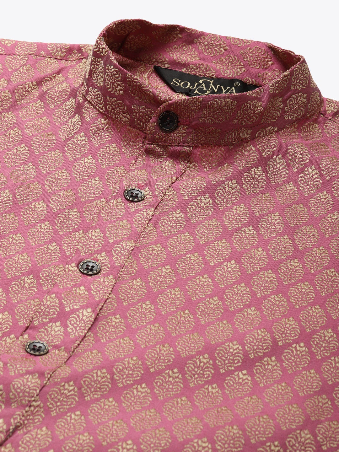 Sojanya Men Pink Ethnic Motifs Kurta with Churidar & Nehru Jacket | Grocsy