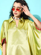 InWeave Women's Olive Red Brocade Satin Boho Kurta Red Palazzo Set | Grocsy