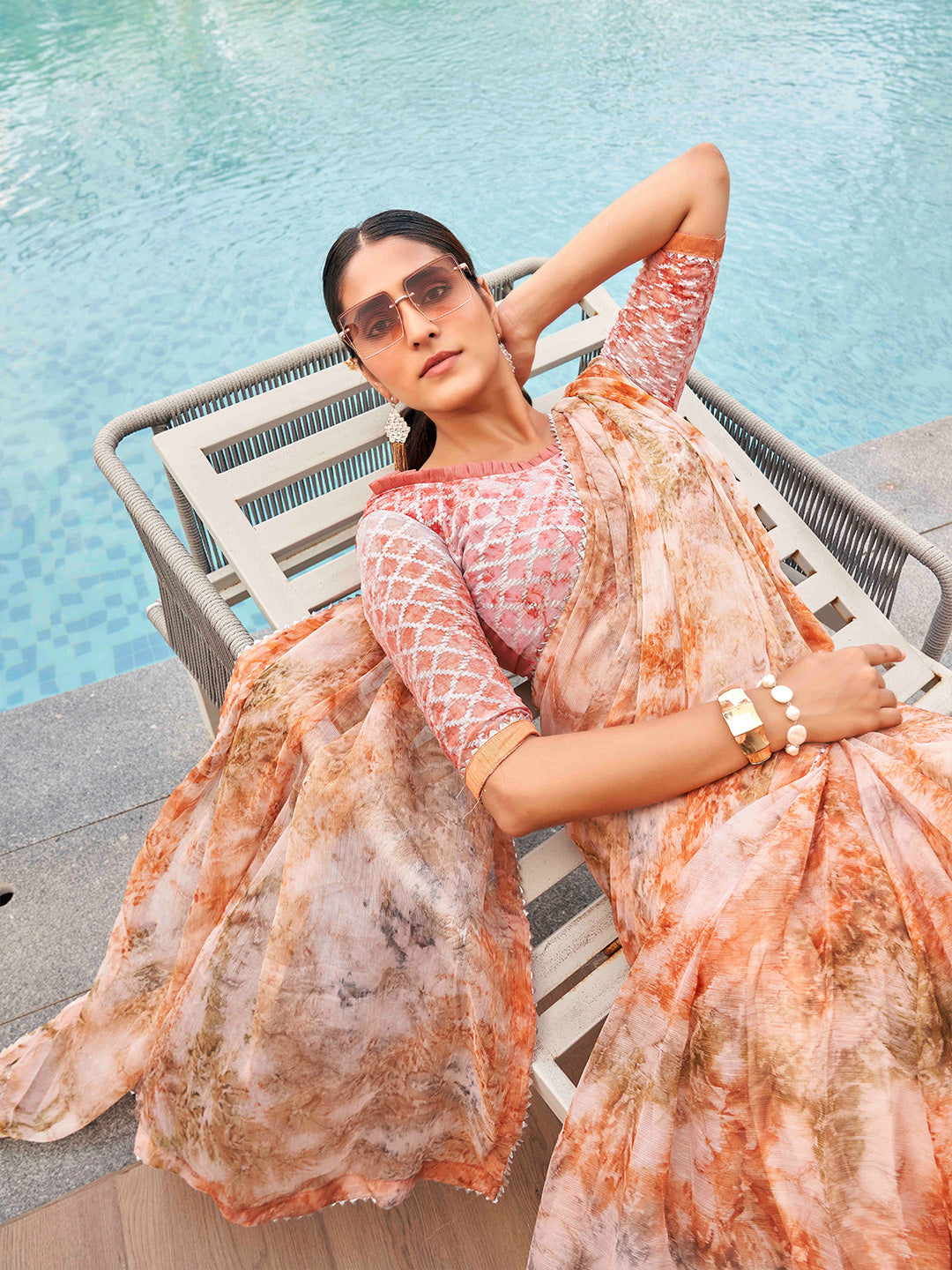 Tikhi Imli Tie and Dye Chiffon Saree | Grocsy