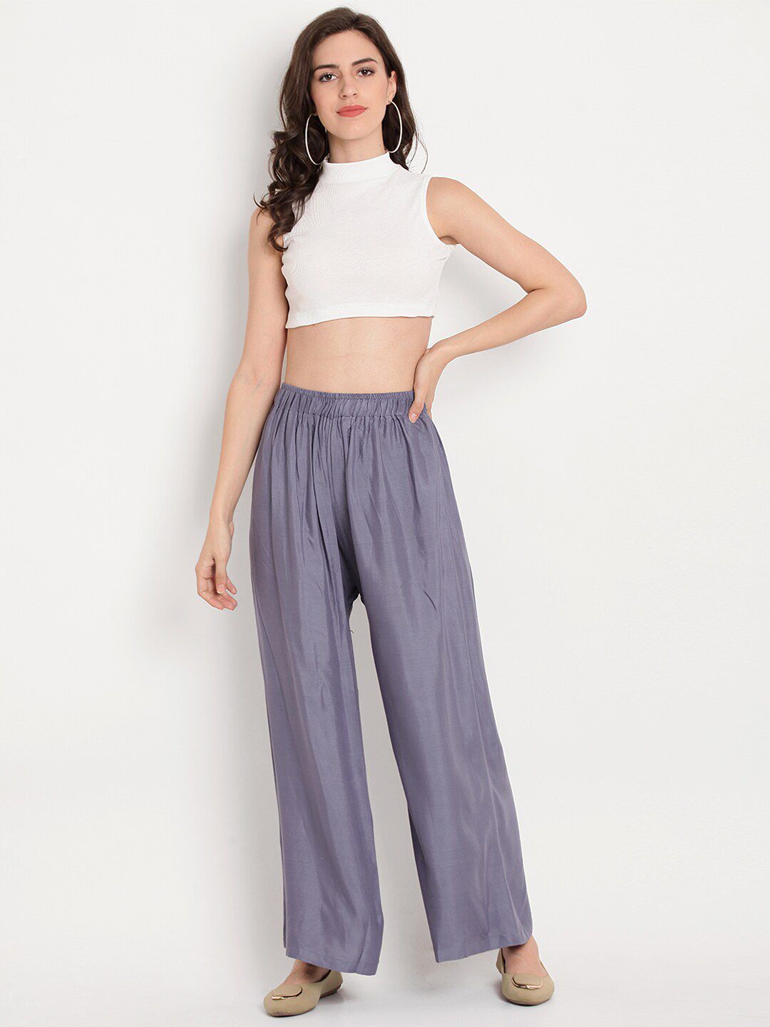TAG 7 Women Grey & Navy Blue Set of 2 Flared Ethnic Palazzos | Grocsy
