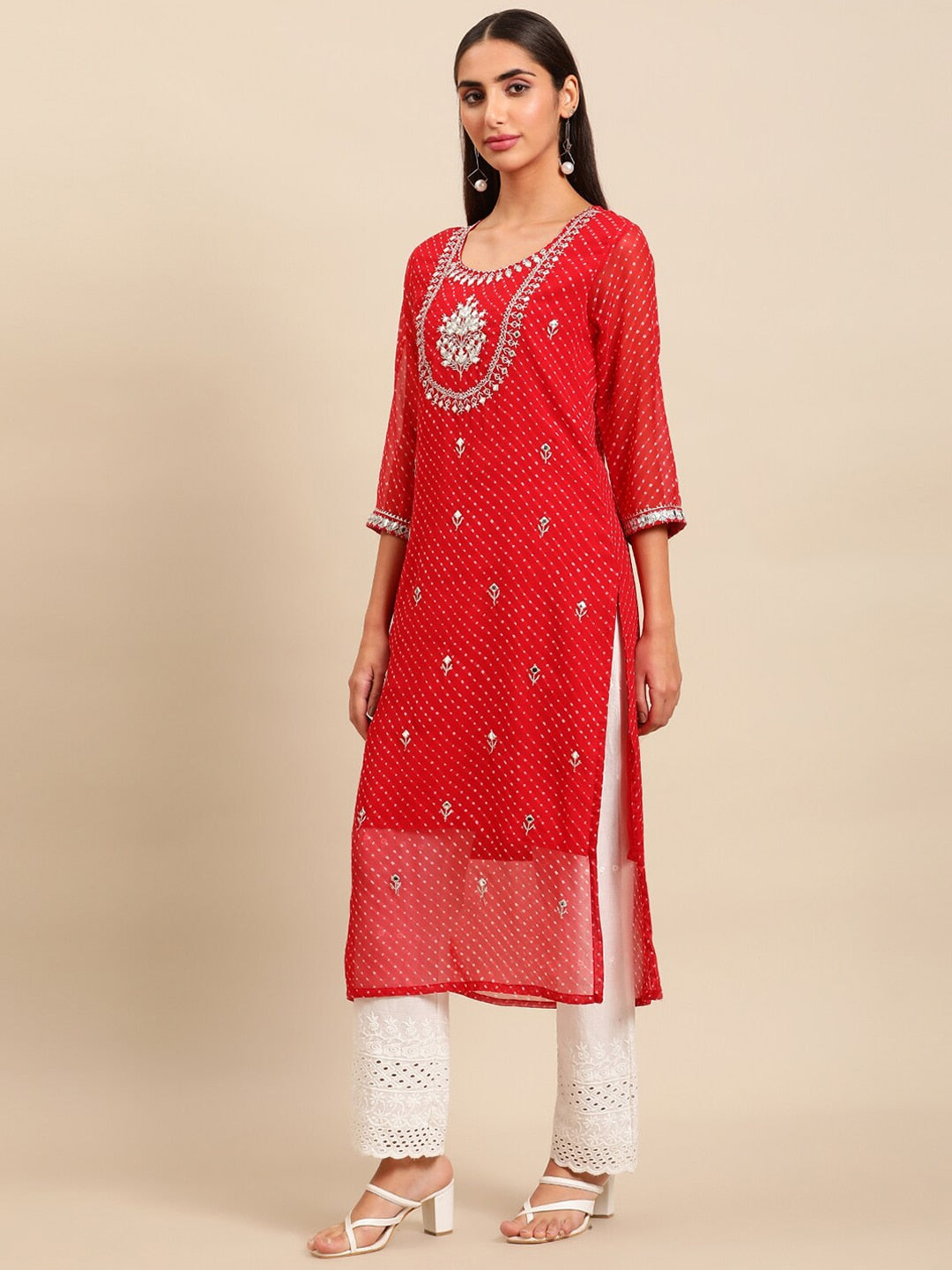 Sangria Women Yoke Design Mirror Work Indie Prints Cotton Kurta | Grocsy