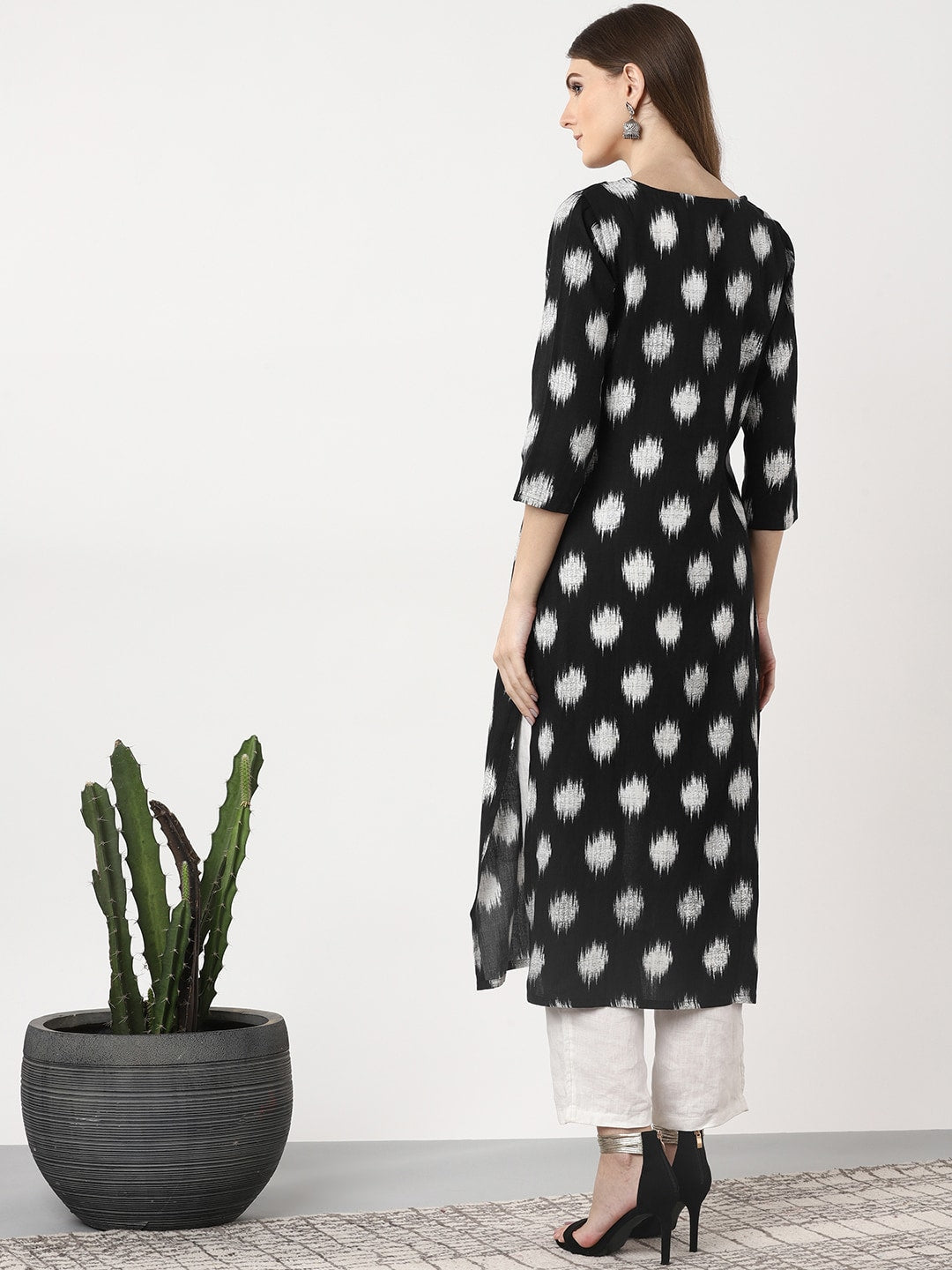 Sangria Women Black & Off-White Woven Design Straight Kurta | Grocsy