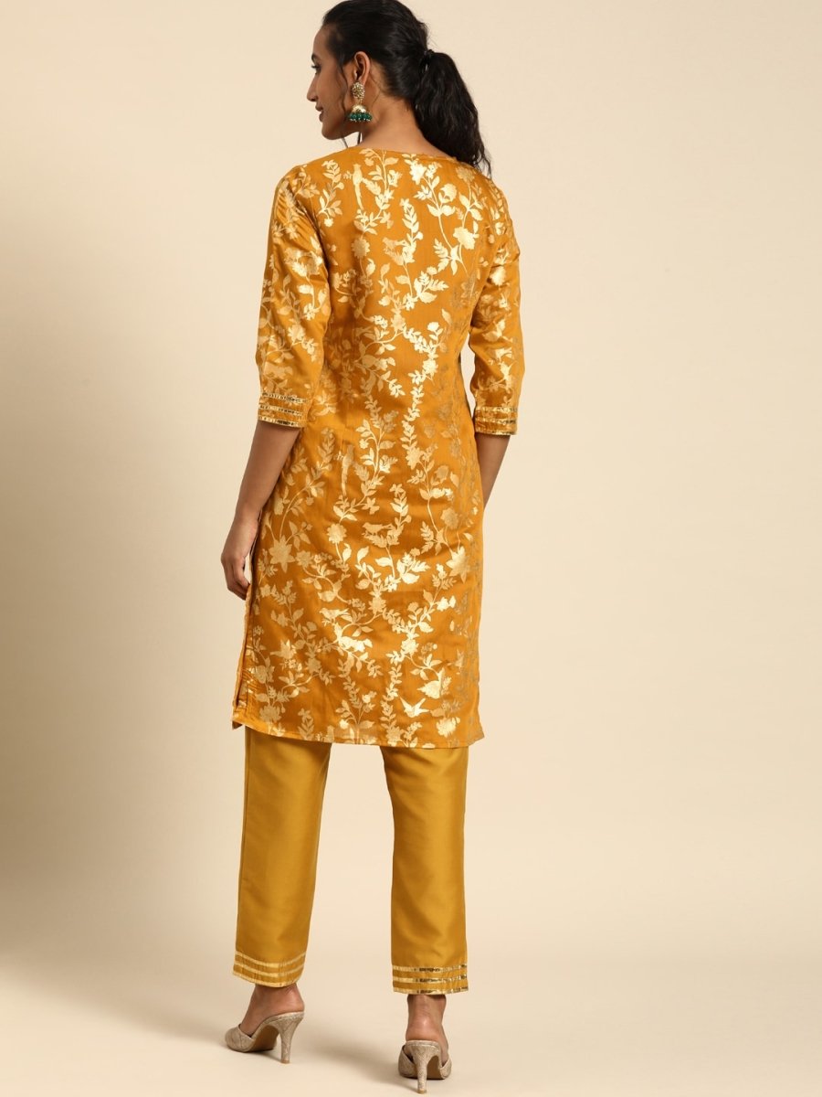 All About You Women Mustard Yellow Ethnic Motifs Printed Regular Kurta with Trousers | Grocsy