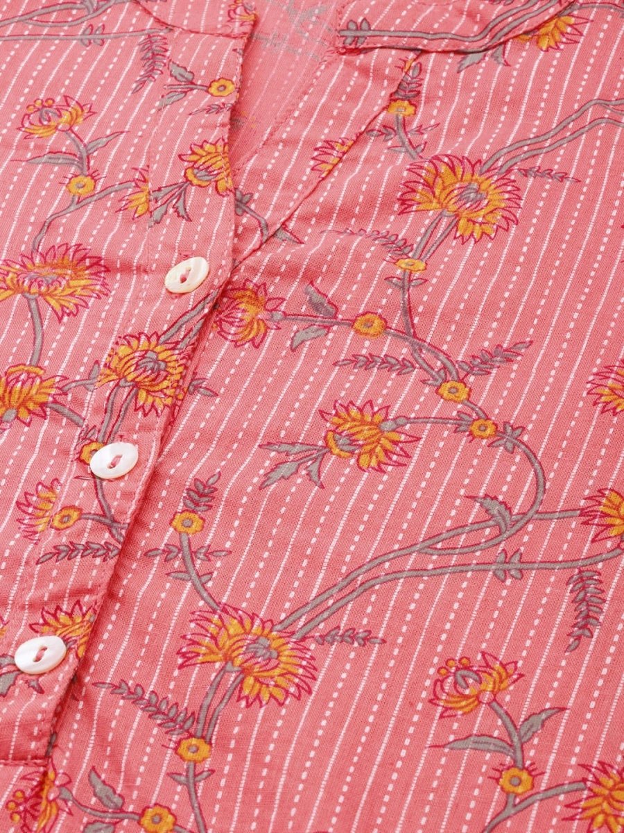 All About You Women Pink & Yellow Floral Printed Kurta | Grocsy