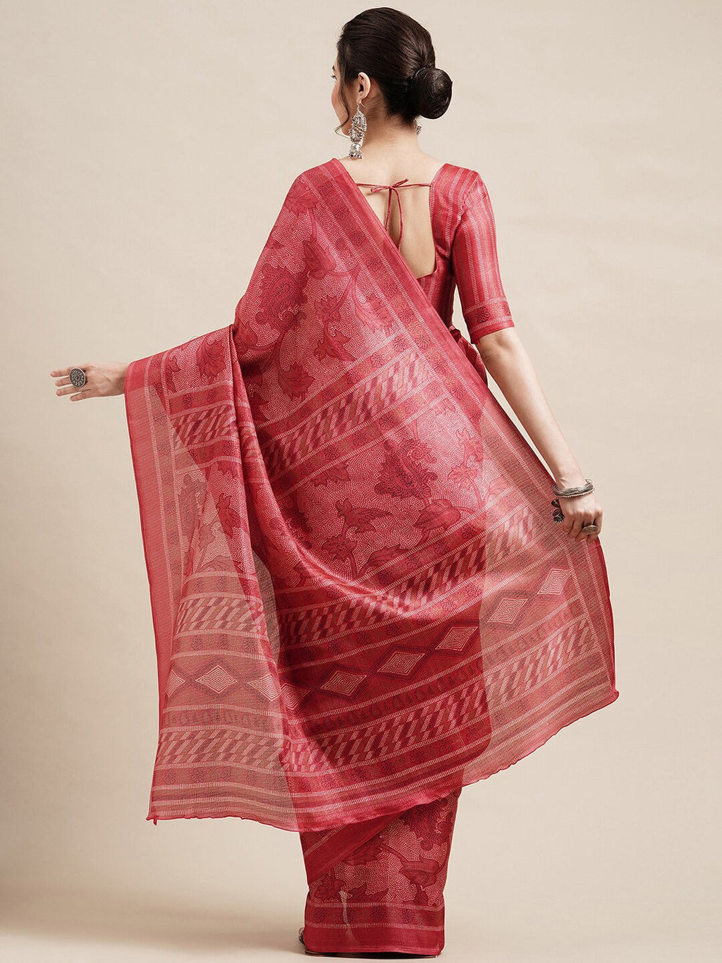 Saree Mall Red & White Ethnic Motifs Art Silk Saree | Grocsy