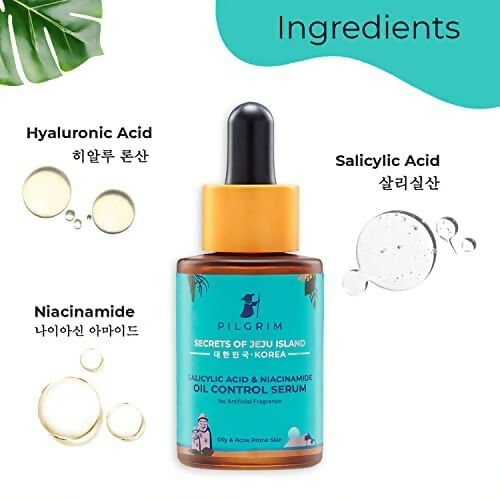 Pilgrim 2% Salicylic Acid + 3% Niacinamide Oil Control Serum For Oily & Acne-Prone Skin - Korean Skin Care | Grocsy