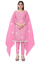 Pink Organza Silk Embroidered Work Unstitched Dress Material - Tanvi | Grocsy