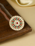 NVR Women's Traditional Ethnic Kundan Meenakari Gold-Polished Ajustable Finger Ring | Grocsy