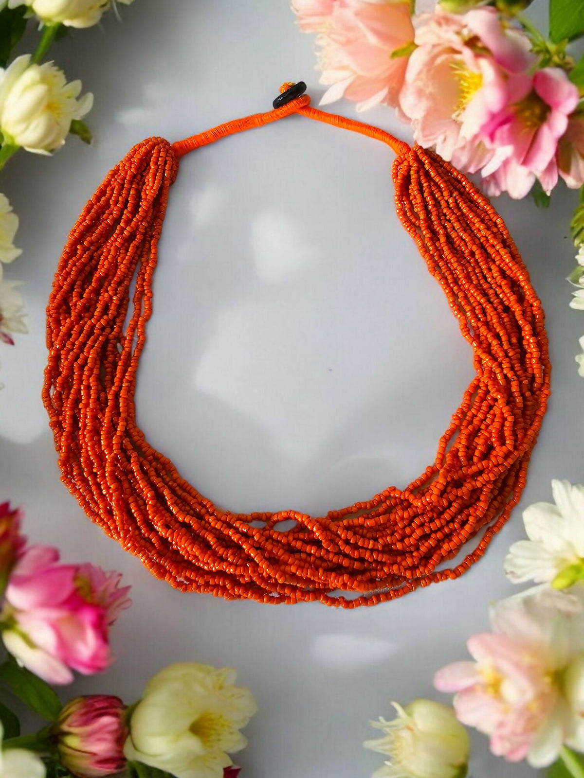 Inhanns Handmade Beaded Multilayer Necklace, 20 Layers - Orange | Grocsy