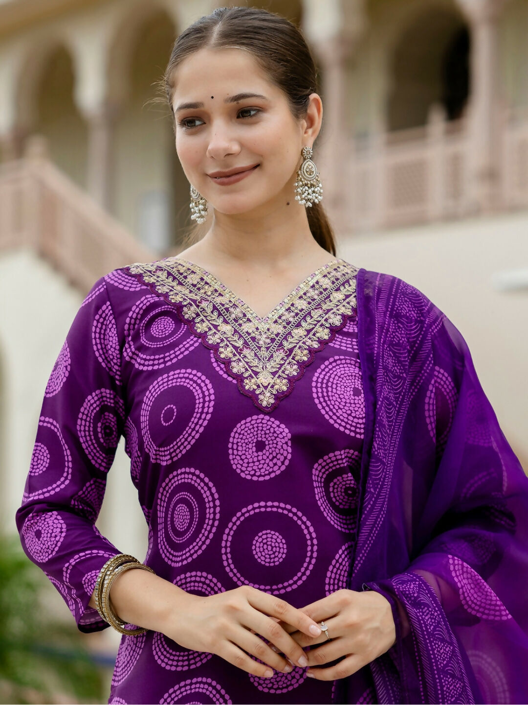 The52 Purple Women's Gorgeous Rayon Embroidered Straight Kurta with Pant And Dupatta Set | Grocsy