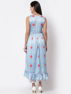 Myshka Cotton Printed Sleeveless Round Neck Multicolor Casual Women's Dress | Grocsy