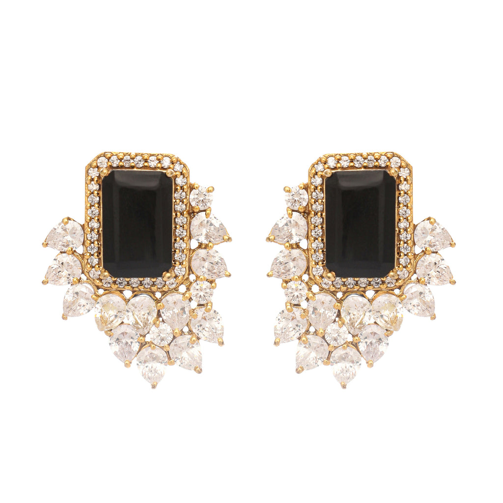 Nuyug 22K Gold Plated Noir Spark Contemporary Stud Earrings | Grocsy