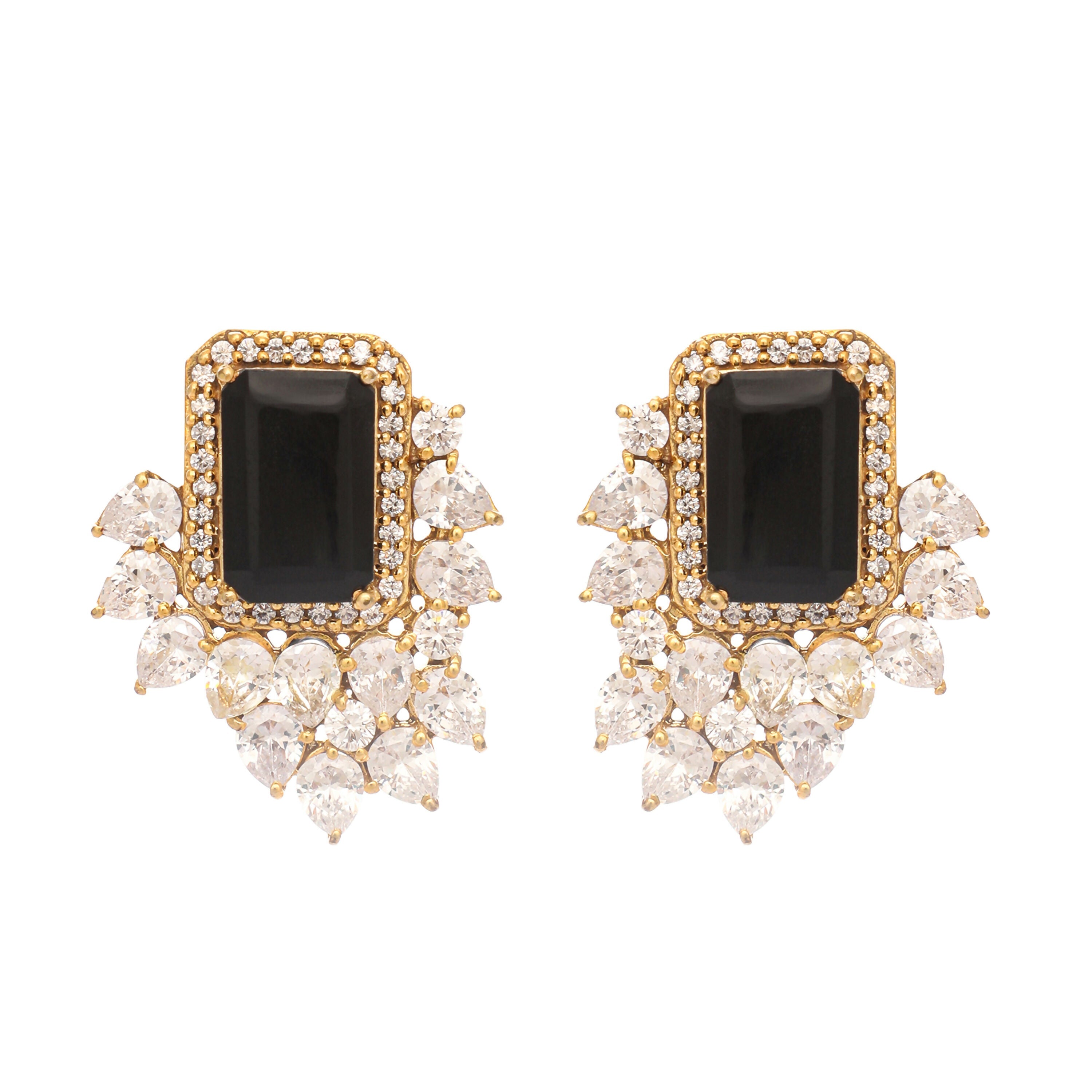 Nuyug 22K Gold Plated Noir Spark Contemporary Stud Earrings | Grocsy