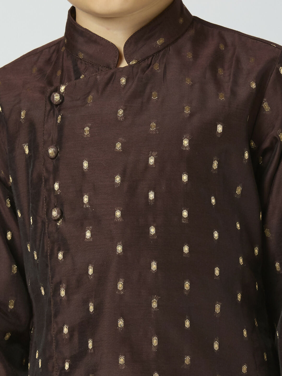 Joban Fashion Kids Island Full Sleeves Chanderi Kurta, Pyjama Set with Traditional Butta Work - Brown | Grocsy