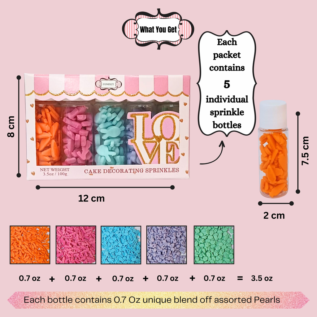 Confect Bunny Sprinkles |  Orange, Silver and Sky Blue, Red Sprinkles Pack of 5 (EAST 9) - 100Gms | Grocsy