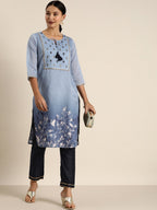 All About You Women Blue Floral Printed Kurta with Trousers | Grocsy